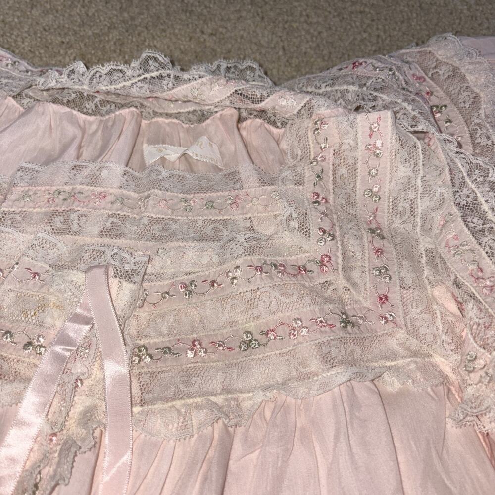 Vintage Unique Barbizon Peignoir Nightgown Robe Set Lace Embroidered Pink SZ M - Picture 2 of 11